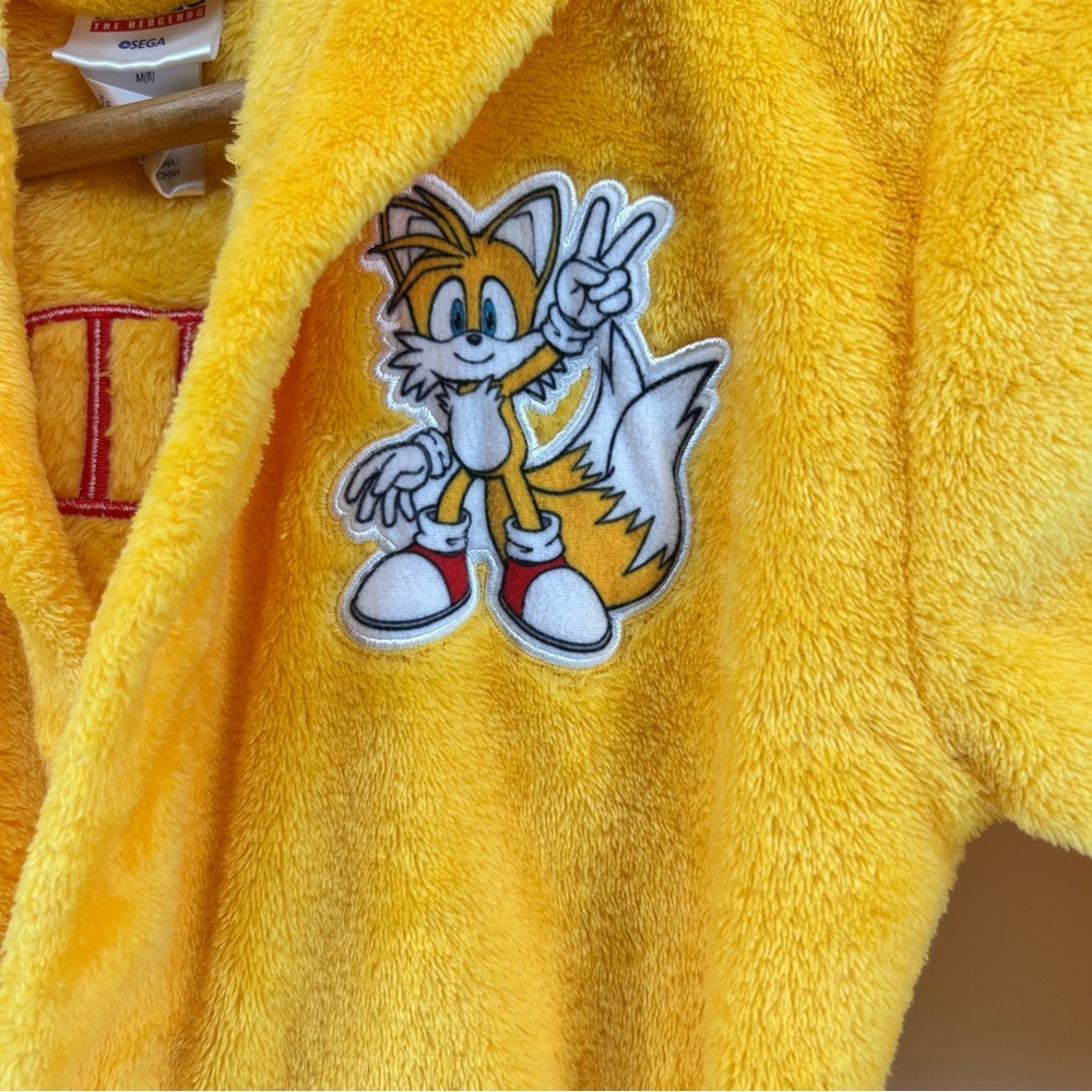 Sonic The Hedgehog Tails Hooded Robe Kids Youth M 8 Yellow Embroidered Plush - Picture 3 of 10